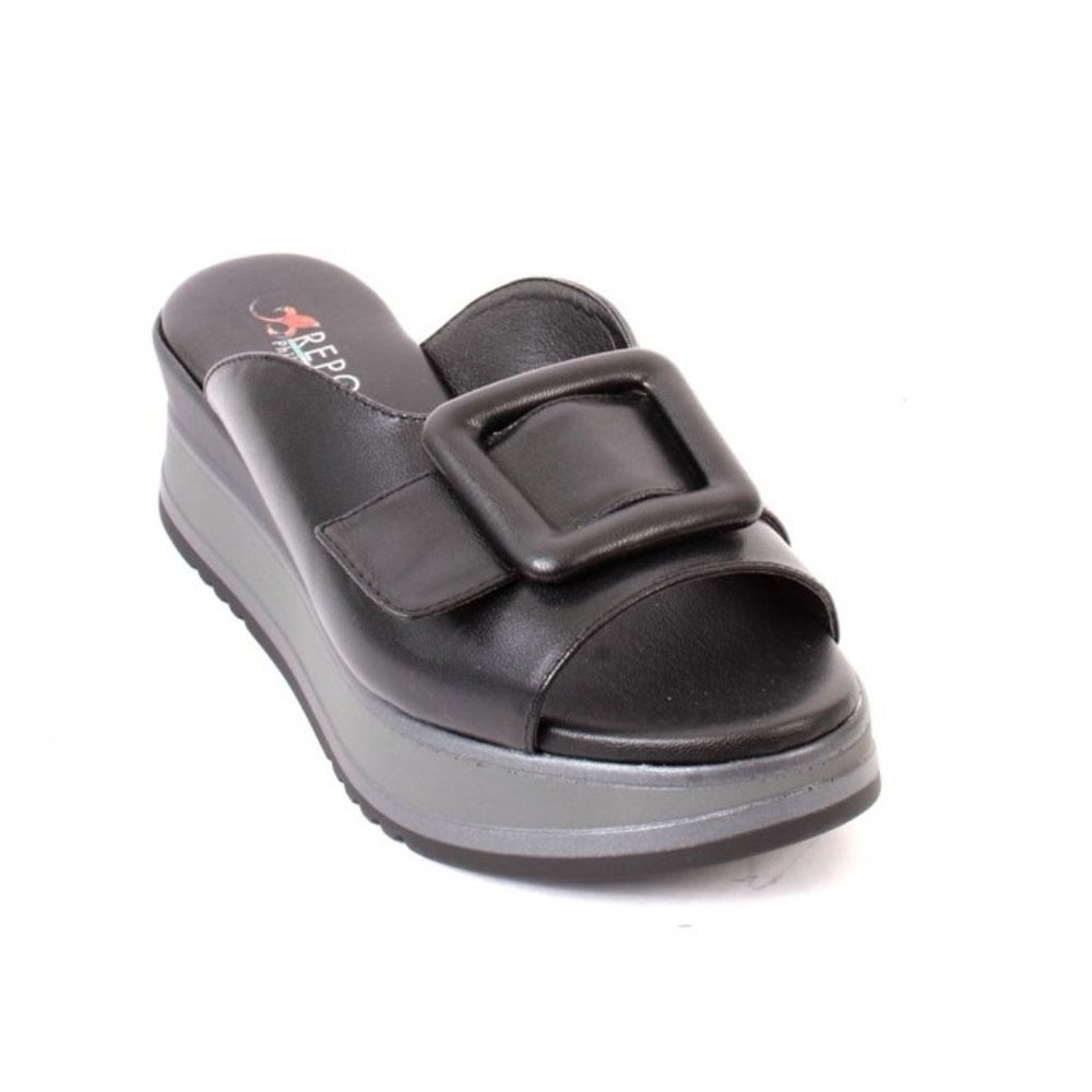 PHIL GATIÈR by REPO 19124 Black Leather Slides Platform Sandals